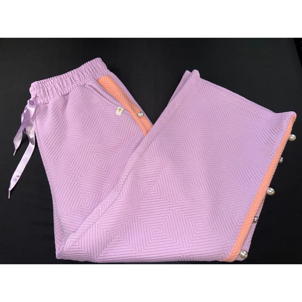 Simply Southern Lilac Purple Pearl Trim Wide Leg Textured Lounge Pants Large NWT